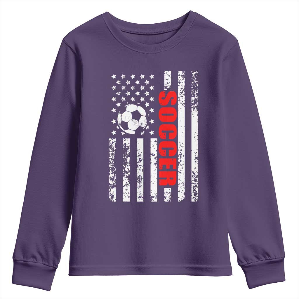 Distressed USA Flag Soccer Player Youth Sweatshirt Patriotic American Football Lover