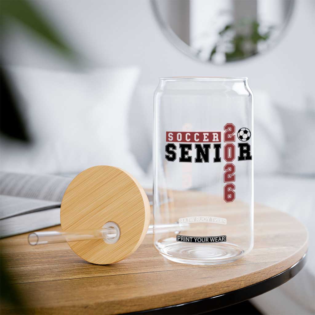 Soccer Senior Class of 2026 Typography Graphic Glass Can High School Varsity Athlete Graduation Gift