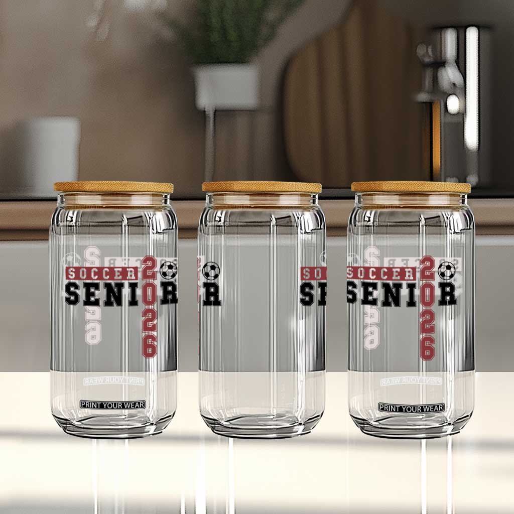 Soccer Senior Class of 2026 Typography Graphic Glass Can High School Varsity Athlete Graduation Gift