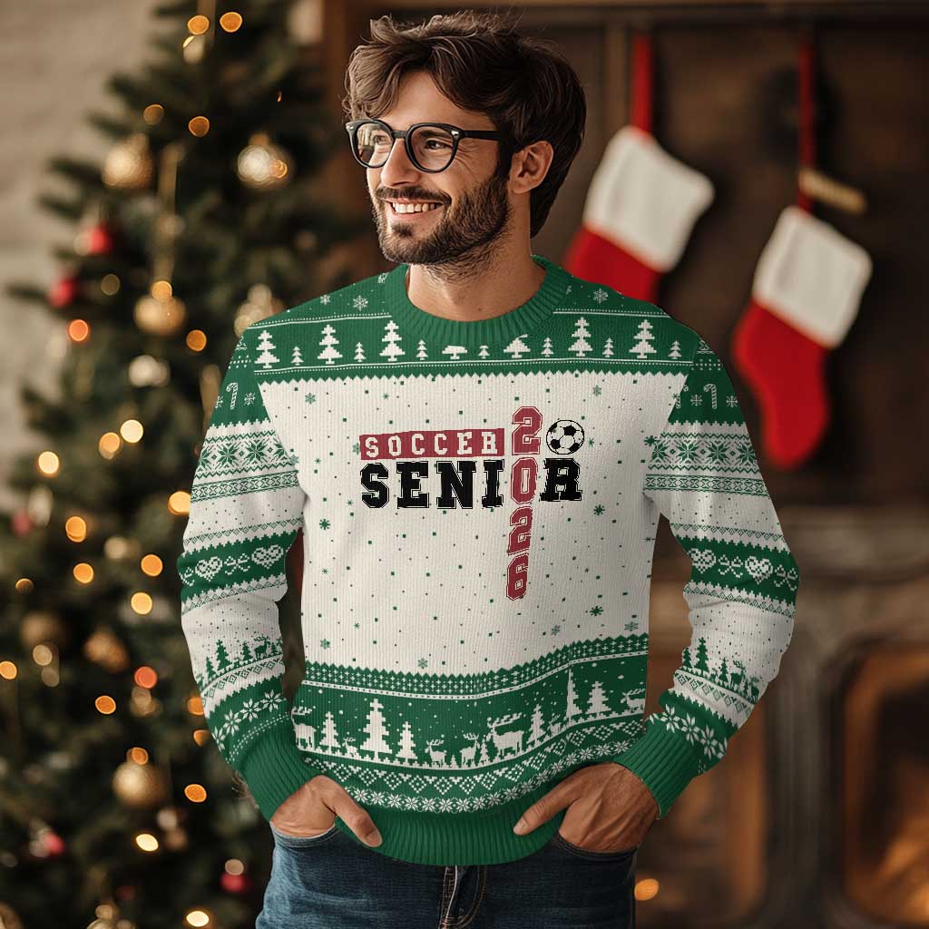 Soccer Senior Class of 2026 Typography Graphic Ugly Christmas Sweater High School Varsity Athlete Graduation Gift
