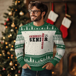 Soccer Senior Class of 2026 Typography Graphic Ugly Christmas Sweater High School Varsity Athlete Graduation Gift