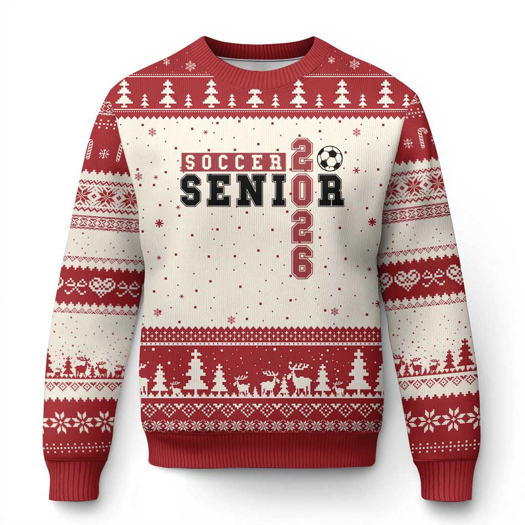 Soccer Senior Class of 2026 Typography Graphic Ugly Christmas Sweater High School Varsity Athlete Graduation Gift
