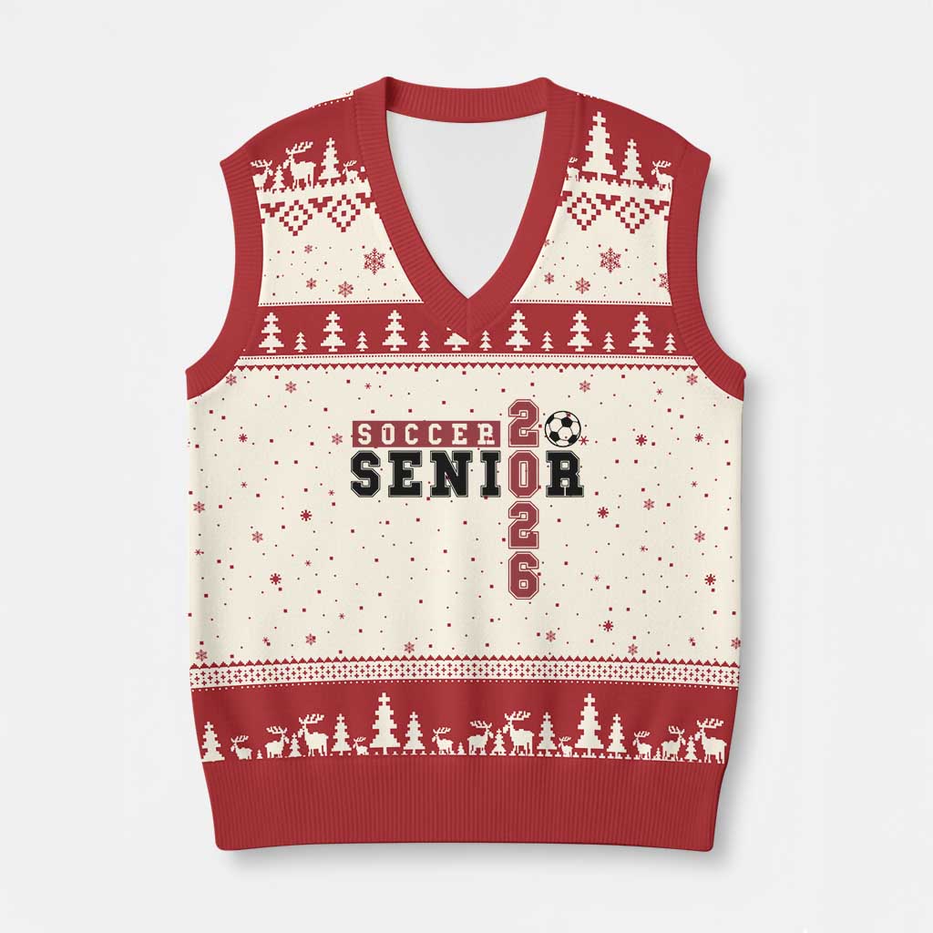 Soccer Senior Class of 2026 Typography Graphic V-Neck Knit Sweater Vest High School Varsity Athlete Graduation Gift TS02 Beige Red Print Your Wear