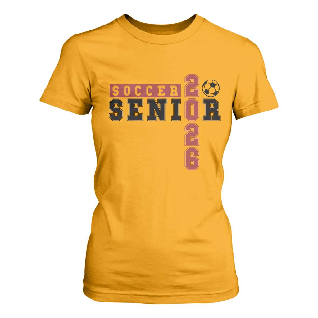 Soccer Senior Class of 2026 Typography Graphic T Shirt For Women High School Varsity Athlete Graduation Gift