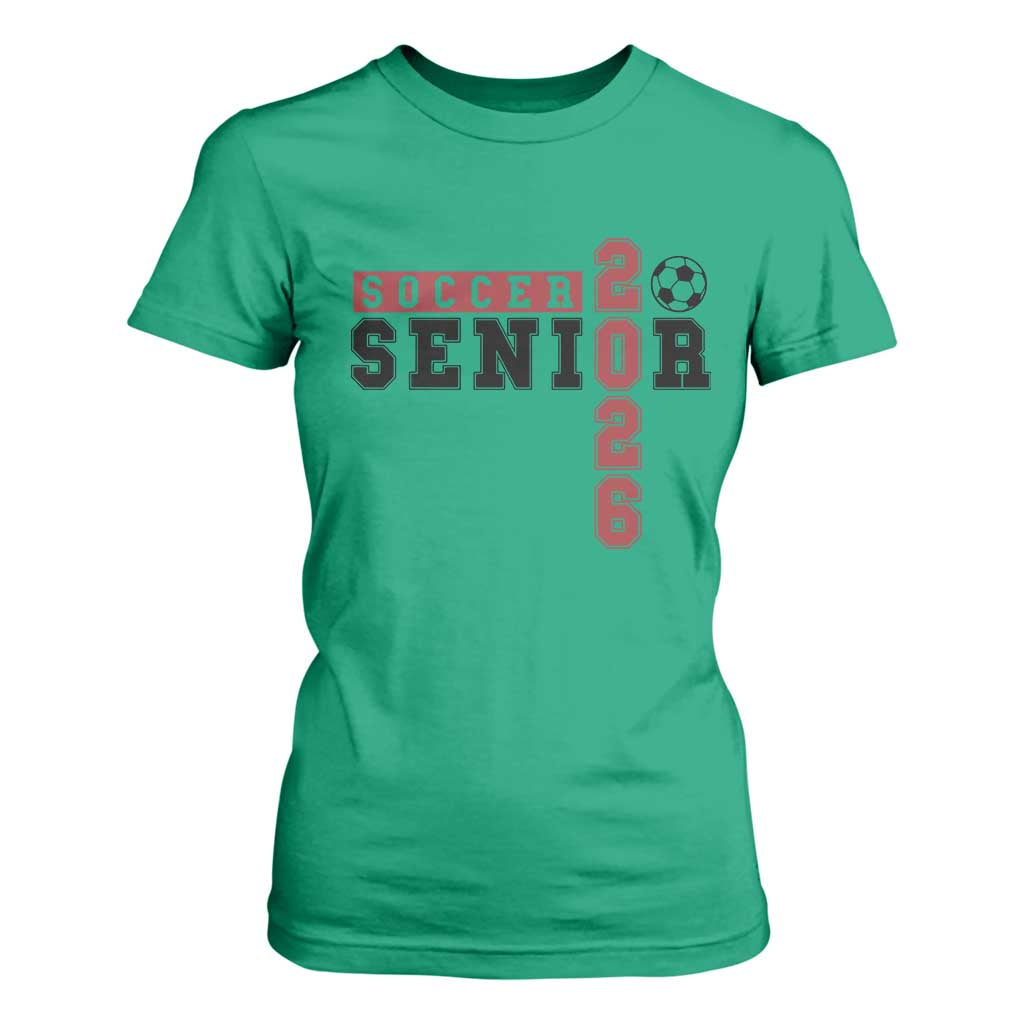 Soccer Senior Class of 2026 Typography Graphic T Shirt For Women High School Varsity Athlete Graduation Gift