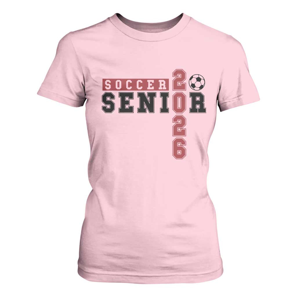 Soccer Senior Class of 2026 Typography Graphic T Shirt For Women High School Varsity Athlete Graduation Gift