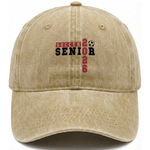 Soccer Senior Class of 2026 Typography Graphic Washed Cotton Baseball Cap High School Varsity Athlete Graduation Gift