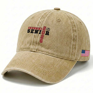 Soccer Senior Class of 2026 Typography Graphic Washed Cotton Baseball Cap High School Varsity Athlete Graduation Gift