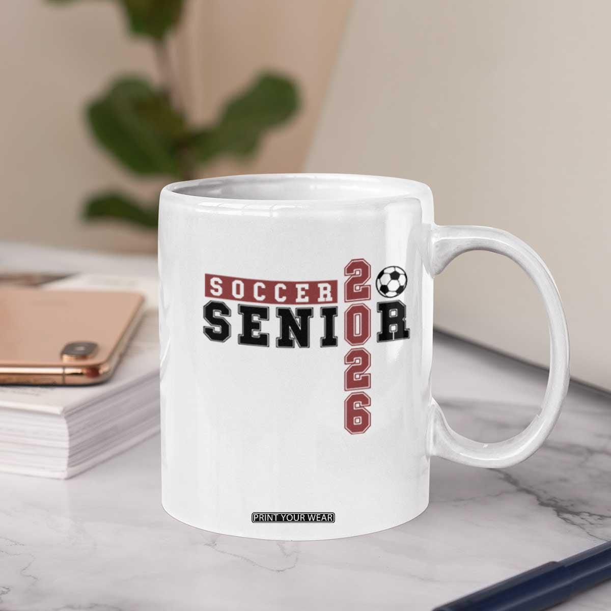 Soccer Senior Class of 2026 Typography Graphic Coffee Mug High School Varsity Athlete Graduation Gift