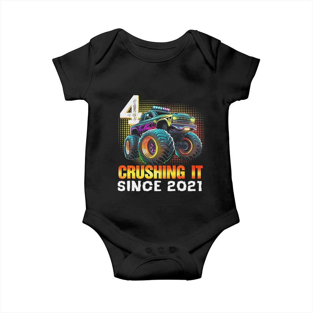Monster Truck Birthday Baby Onesie Happy 4th Bday Party 4 Years Old Boy TS02 Black Print Your Wear
