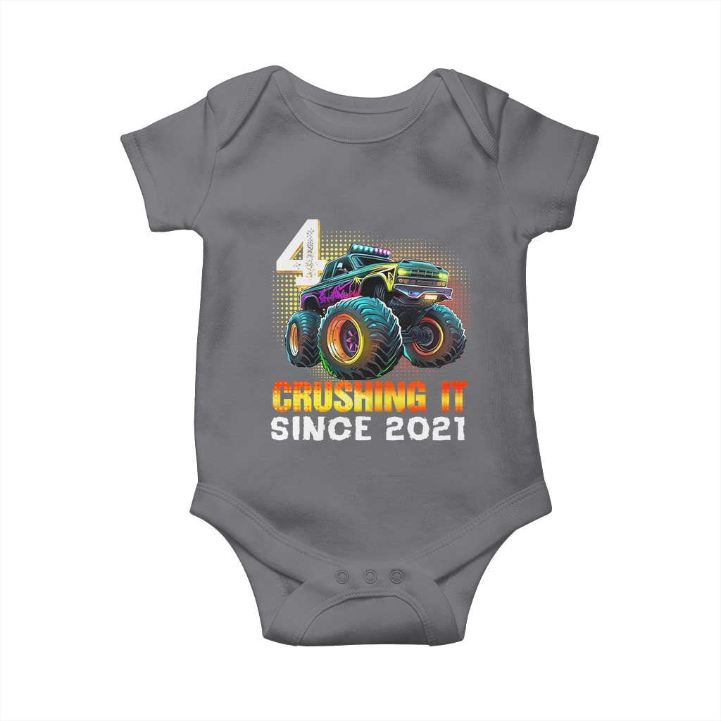 Monster Truck Birthday Baby Onesie Happy 4th Bday Party 4 Years Old Boy TS02 Charcoal Print Your Wear