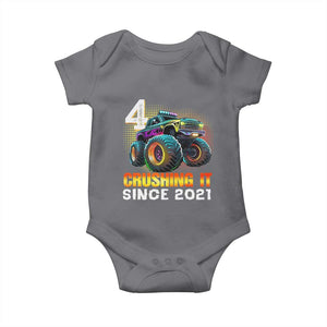 Monster Truck Birthday Baby Onesie Happy 4th Bday Party 4 Years Old Boy TS02 Charcoal Print Your Wear