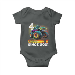 Monster Truck Birthday Baby Onesie Happy 4th Bday Party 4 Years Old Boy TS02 Dark Heather Print Your Wear