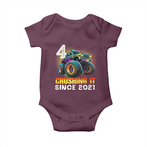 Monster Truck Birthday Baby Onesie Happy 4th Bday Party 4 Years Old Boy TS02 Maroon Print Your Wear