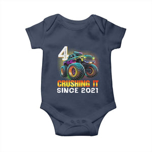 Monster Truck Birthday Baby Onesie Happy 4th Bday Party 4 Years Old Boy TS02 Navy Print Your Wear
