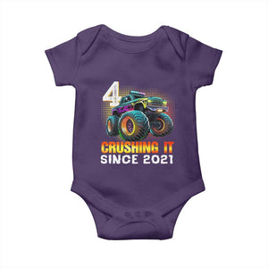 Monster Truck Birthday Baby Onesie Happy 4th Bday Party 4 Years Old Boy TS02 Purple Print Your Wear