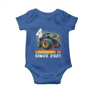 Monster Truck Birthday Baby Onesie Happy 4th Bday Party 4 Years Old Boy TS02 Royal Blue Print Your Wear