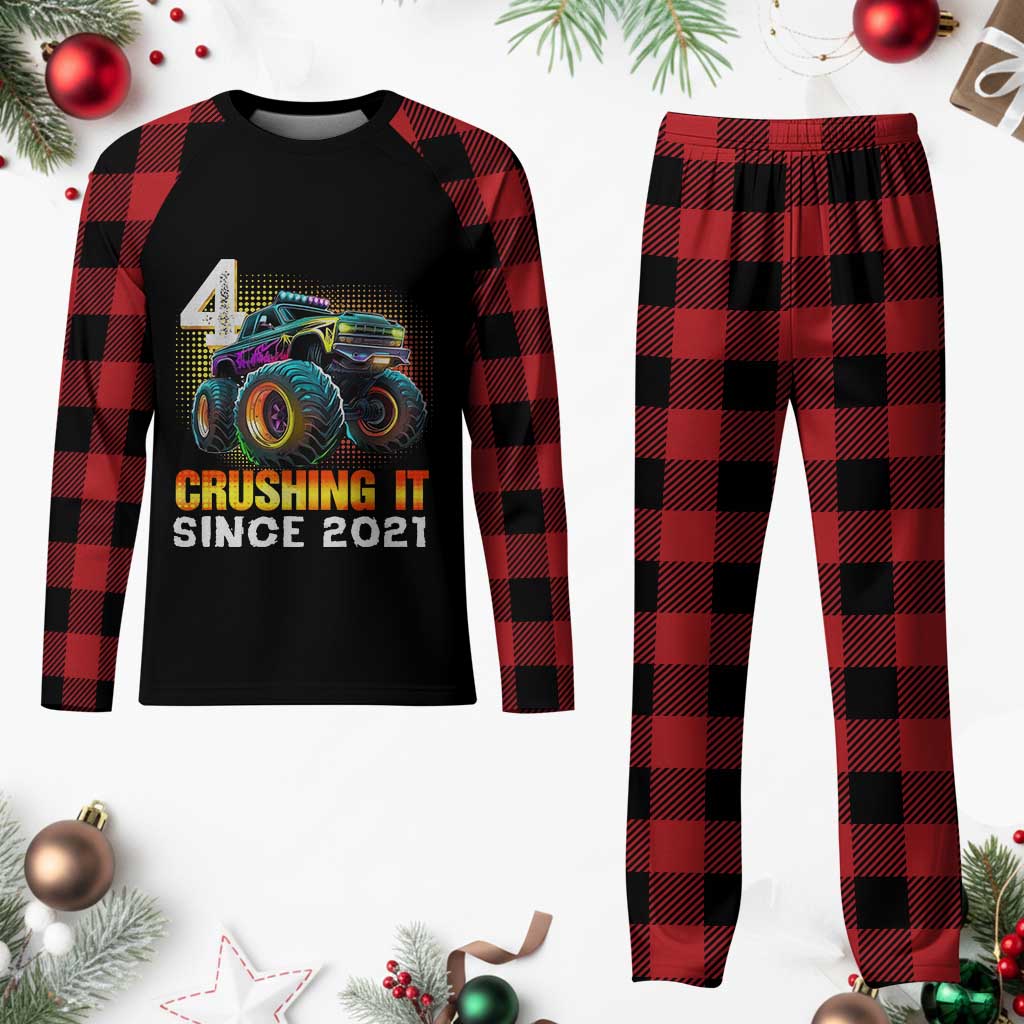 Monster Truck Birthday Plaid Pajama Set Happy 4th Bday Party 4 Years Old Boy TS02 Buffalo Plaid Print Your Wear