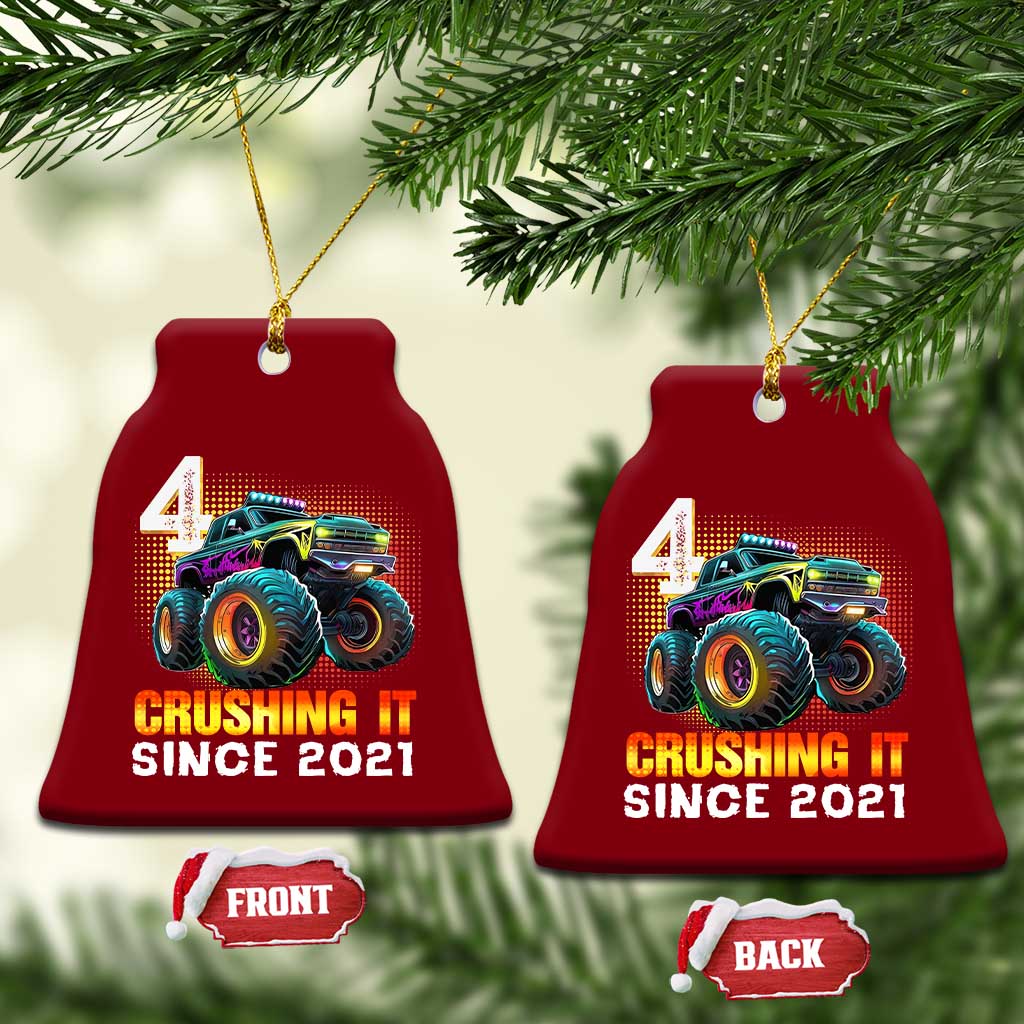 Monster Truck Birthday Ceramic Ornament Happy 4th Bday Party 4 Years Old Boy TS02 Print Your Wear