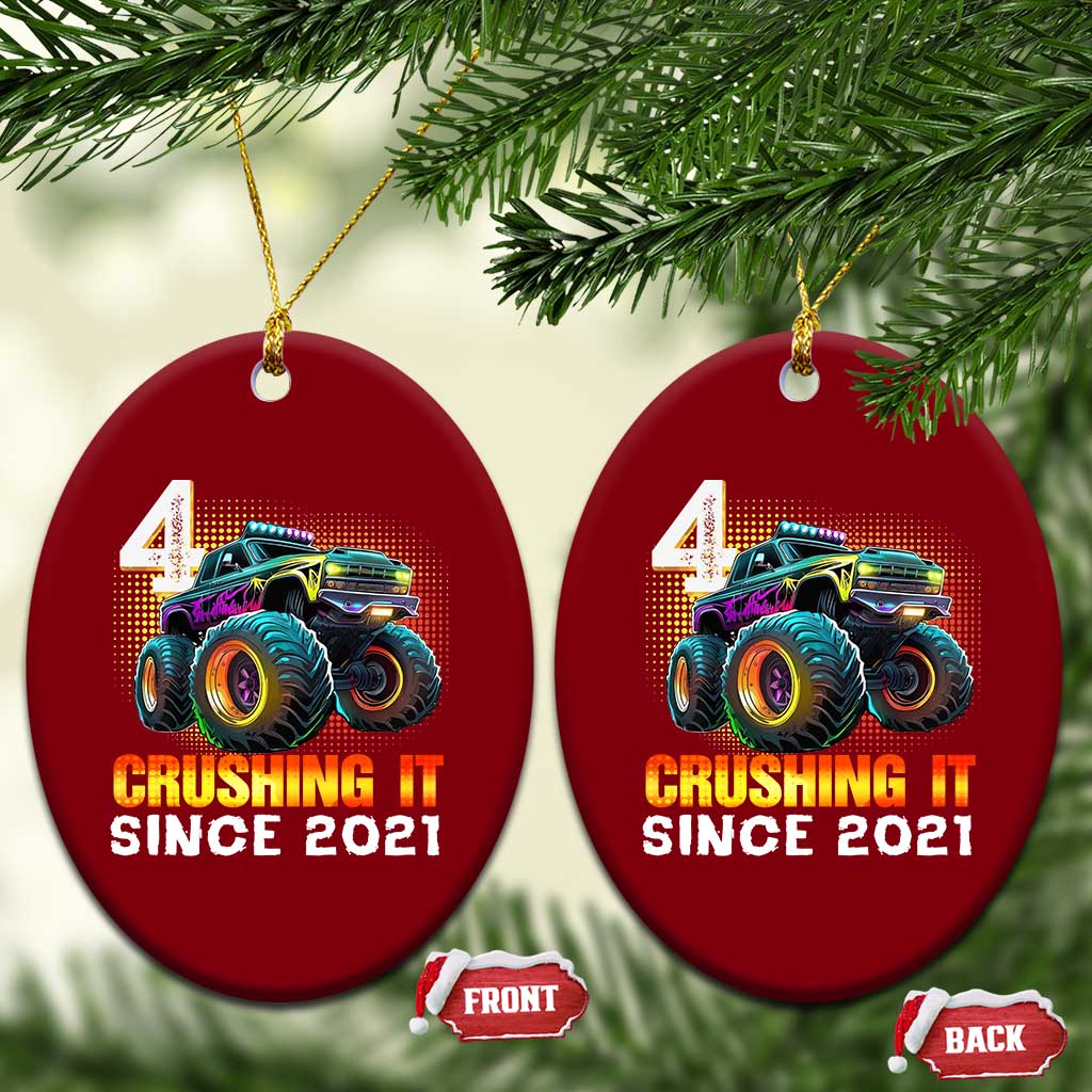 Monster Truck Birthday Ceramic Ornament Happy 4th Bday Party 4 Years Old Boy TS02 Print Your Wear