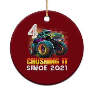 Monster Truck Birthday Ceramic Ornament Happy 4th Bday Party 4 Years Old Boy TS02 1pc Red Print Your Wear