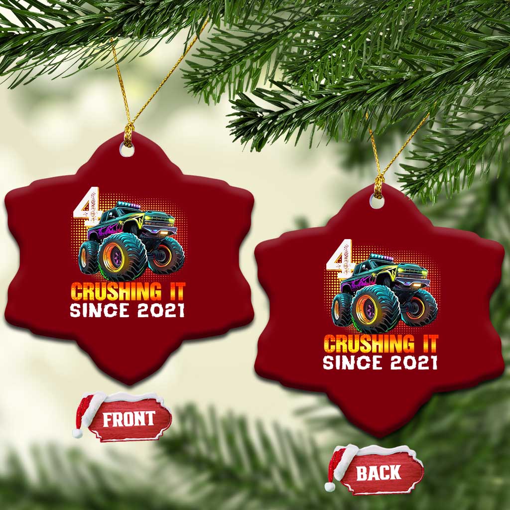 Monster Truck Birthday Ceramic Ornament Happy 4th Bday Party 4 Years Old Boy TS02 Print Your Wear