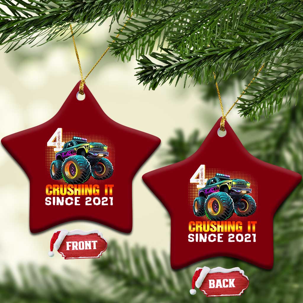 Monster Truck Birthday Ceramic Ornament Happy 4th Bday Party 4 Years Old Boy TS02 Print Your Wear