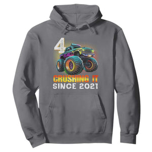 Monster Truck Birthday Hoodie Happy 4th Bday Party 4 Years Old Boy TS02 Charcoal Print Your Wear