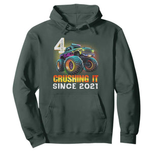 Monster Truck Birthday Hoodie Happy 4th Bday Party 4 Years Old Boy TS02 Dark Forest Green Print Your Wear