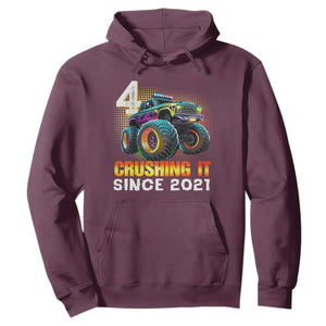 Monster Truck Birthday Hoodie Happy 4th Bday Party 4 Years Old Boy TS02 Maroon Print Your Wear