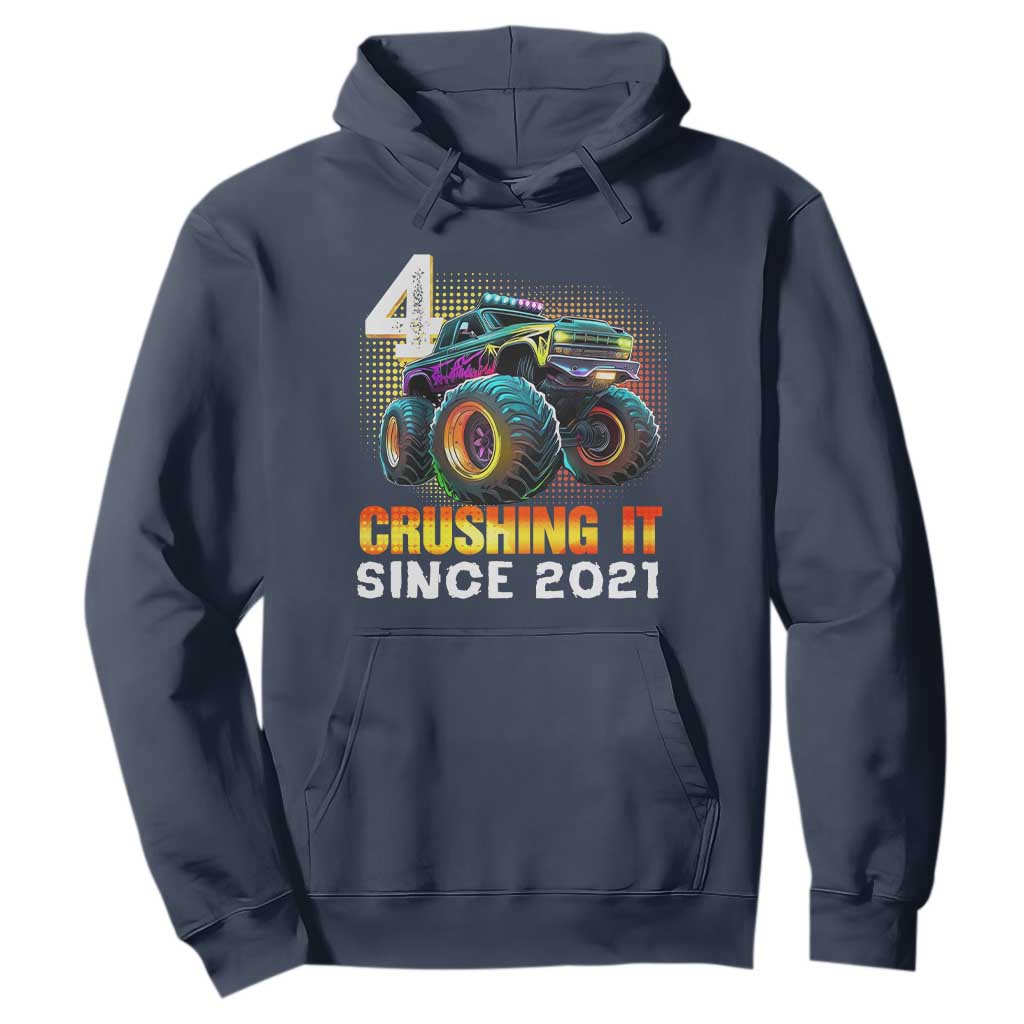 Monster Truck Birthday Hoodie Happy 4th Bday Party 4 Years Old Boy TS02 Navy Print Your Wear