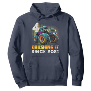 Monster Truck Birthday Hoodie Happy 4th Bday Party 4 Years Old Boy TS02 Navy Print Your Wear