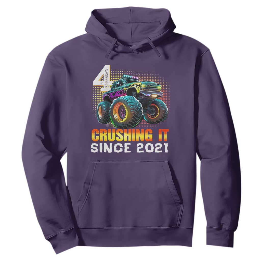 Monster Truck Birthday Hoodie Happy 4th Bday Party 4 Years Old Boy TS02 Purple Print Your Wear