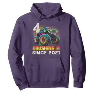 Monster Truck Birthday Hoodie Happy 4th Bday Party 4 Years Old Boy TS02 Purple Print Your Wear