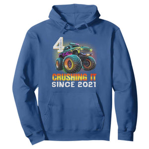 Monster Truck Birthday Hoodie Happy 4th Bday Party 4 Years Old Boy TS02 Royal Blue Print Your Wear