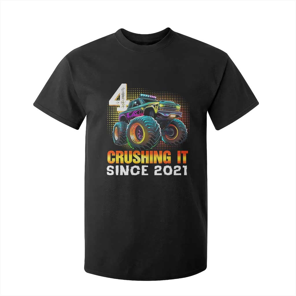 Monster Truck Birthday T Shirt For Kid Happy 4th Bday Party 4 Years Old Boy TS02 Black Print Your Wear