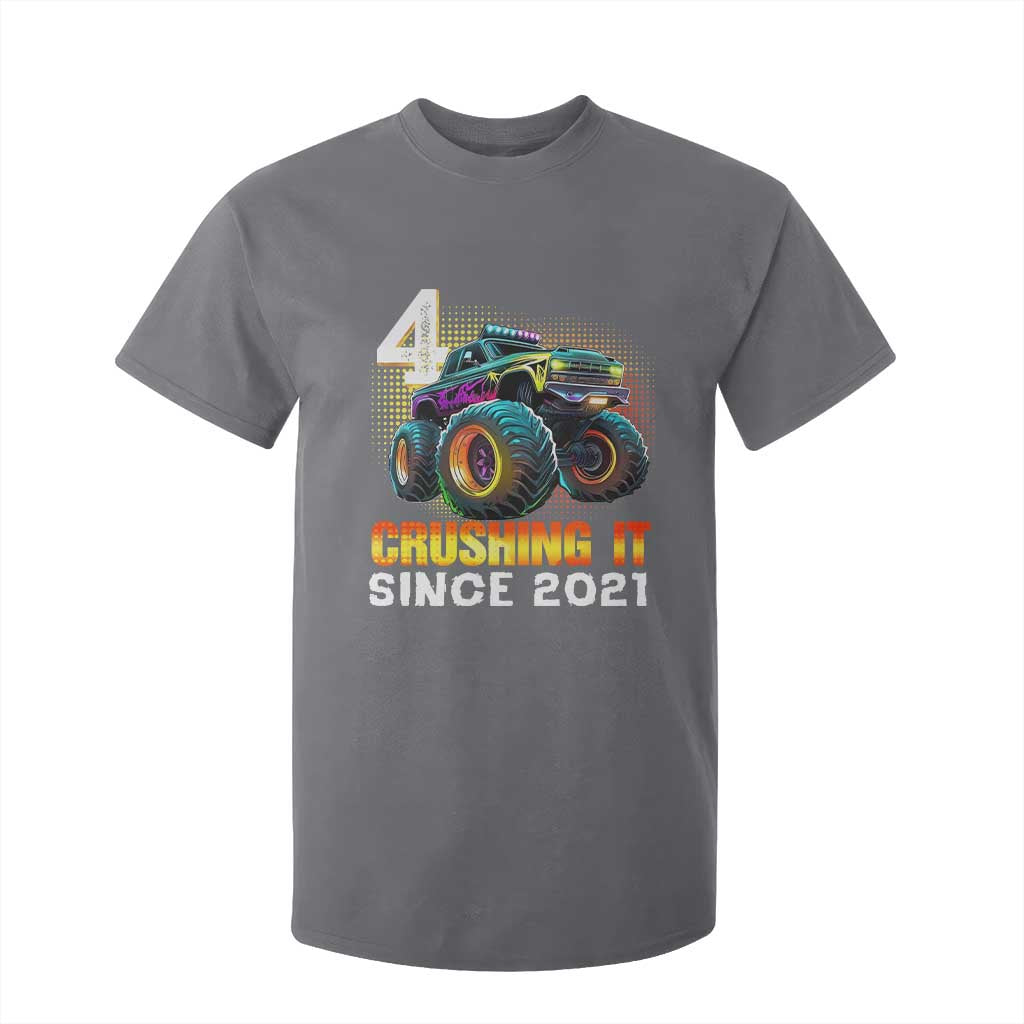Monster Truck Birthday T Shirt For Kid Happy 4th Bday Party 4 Years Old Boy TS02 Charcoal Print Your Wear