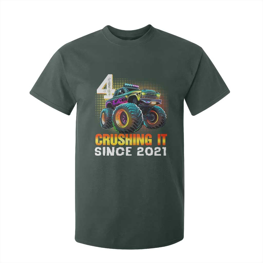 Monster Truck Birthday T Shirt For Kid Happy 4th Bday Party 4 Years Old Boy TS02 Dark Forest Green Print Your Wear