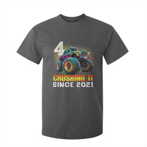 Monster Truck Birthday T Shirt For Kid Happy 4th Bday Party 4 Years Old Boy TS02 Dark Heather Print Your Wear