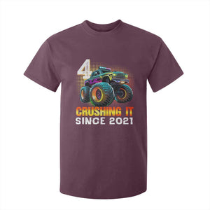 Monster Truck Birthday T Shirt For Kid Happy 4th Bday Party 4 Years Old Boy TS02 Maroon Print Your Wear