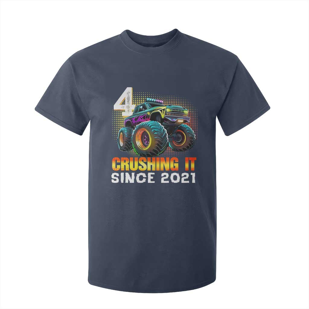 Monster Truck Birthday T Shirt For Kid Happy 4th Bday Party 4 Years Old Boy TS02 Navy Print Your Wear