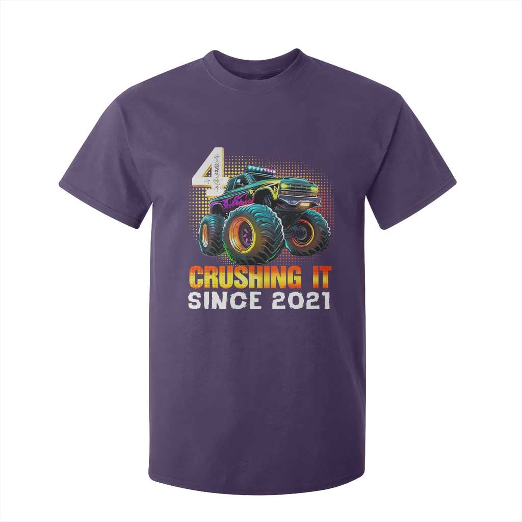 Monster Truck Birthday T Shirt For Kid Happy 4th Bday Party 4 Years Old Boy TS02 Purple Print Your Wear