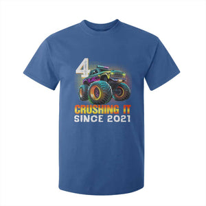 Monster Truck Birthday T Shirt For Kid Happy 4th Bday Party 4 Years Old Boy TS02 Royal Blue Print Your Wear