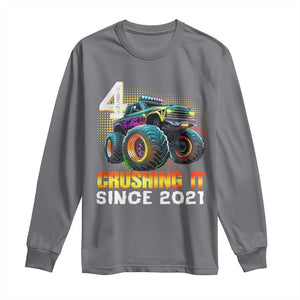 Monster Truck Birthday Long Sleeve Shirt Happy 4th Bday Party 4 Years Old Boy TS02 Charcoal Print Your Wear
