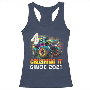 Monster Truck Birthday Racerback Tank Top Happy 4th Bday Party 4 Years Old Boy TS02 Navy Print Your Wear