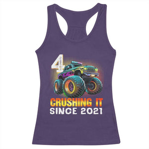 Monster Truck Birthday Racerback Tank Top Happy 4th Bday Party 4 Years Old Boy TS02 Purple Print Your Wear