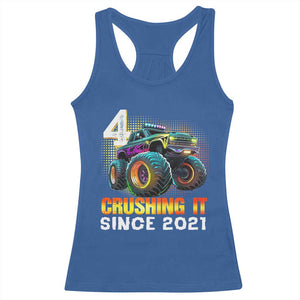 Monster Truck Birthday Racerback Tank Top Happy 4th Bday Party 4 Years Old Boy TS02 Royal Blue Print Your Wear