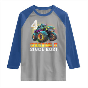 Monster Truck Birthday Raglan Shirt Happy 4th Bday Party 4 Years Old Boy TS02 Sport Gray Royal Print Your Wear