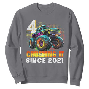 Monster Truck Birthday Sweatshirt Happy 4th Bday Party 4 Years Old Boy TS02 Charcoal Print Your Wear