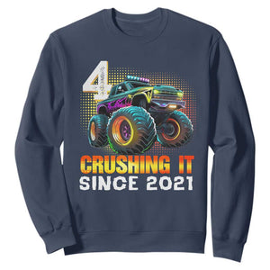Monster Truck Birthday Sweatshirt Happy 4th Bday Party 4 Years Old Boy TS02 Navy Print Your Wear